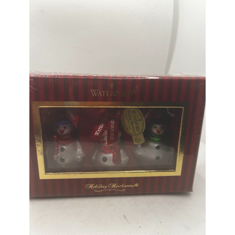 WATERFORD Holiday Heirlooms Snowman Set new box blown glass ornament christmas